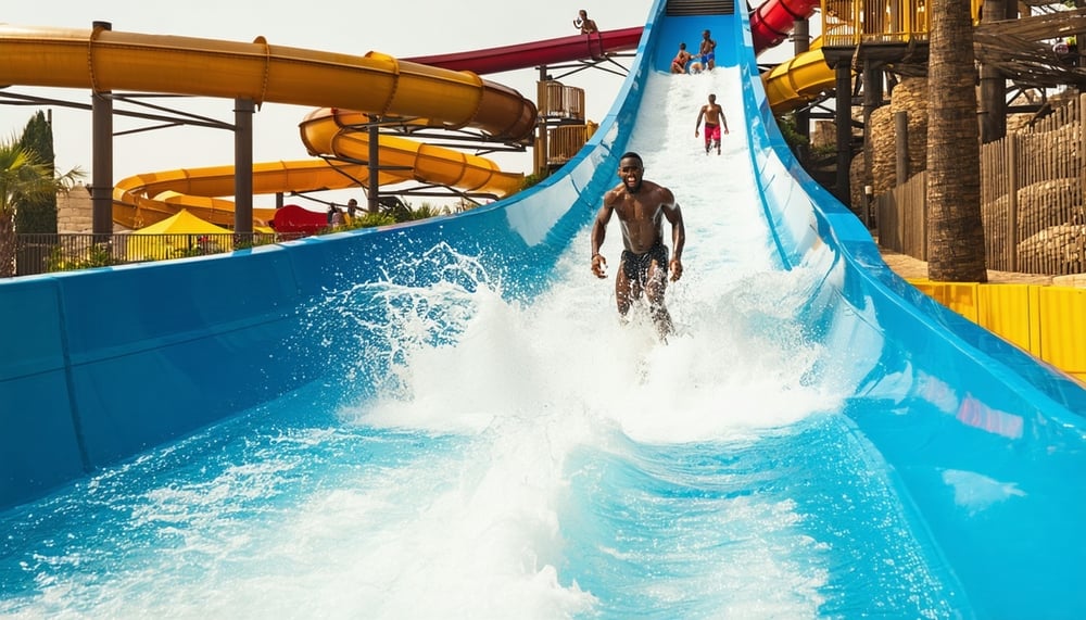 Exciting water slides and families enjoying Water Park Dubai